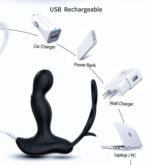 Masażer prostaty z funkcją grzania pierścień na penisa jądra 7trybów USB Masażer prostaty z funkcją grzania pierścień na penisa jądra 7trybów USB