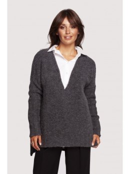 BK083 Sweter z dekoltem i dłuższym tyłem