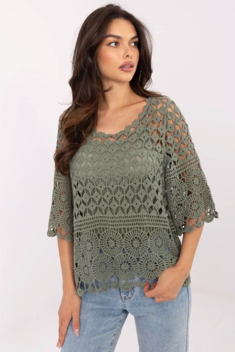 Bluzka Model MI-BZ-9007.77 Khaki - Italy Moda Italy Moda Bluzka Model MI-BZ-9007.77 Khaki - Italy Moda Italy Moda