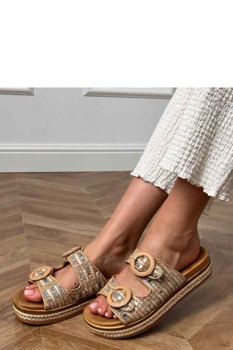 Sandał Klapki Model Lanora HF11-6 Beige - PRIMO PRIMO Sandał Klapki Model Lanora HF11-6 Beige - PRIMO PRIMO