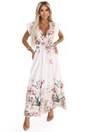 609-1 Satynowa sukienka maxi z dekoltem i kwiatowym ombre - elegancja w stylu boho 609-1 Satynowa sukienka maxi z dekoltem i kwiatowym ombre - elegancja w stylu boho