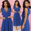 315-8 EMILY Plisowana sukienka z falbankami i dekoltem - kolor CHABROWY 315-8 EMILY Plisowana sukienka z falbankami i dekoltem - kolor CHABROWY