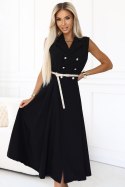 596-3 Elegancka szmizjerka midi ze złotymi guzikami i paskiem - CZARNA 596-3 Elegancka szmizjerka midi ze złotymi guzikami i paskiem - CZARNA