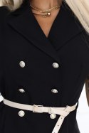 596-3 Elegancka szmizjerka midi ze złotymi guzikami i paskiem - CZARNA 596-3 Elegancka szmizjerka midi ze złotymi guzikami i paskiem - CZARNA