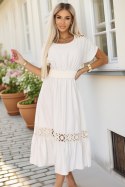 618-1 Subtelna sukienka w stylu boho z ażurowymi wstawkami - ecru 618-1 Subtelna sukienka w stylu boho z ażurowymi wstawkami - ecru