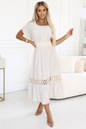 618-1 Subtelna sukienka w stylu boho z ażurowymi wstawkami - ecru 618-1 Subtelna sukienka w stylu boho z ażurowymi wstawkami - ecru