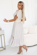 618-1 Subtelna sukienka w stylu boho z ażurowymi wstawkami - ecru 618-1 Subtelna sukienka w stylu boho z ażurowymi wstawkami - ecru