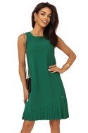 308-4 KARINE elegancka trapezowa sukienka z asymetryczną plisą - ZIELONA 308-4 KARINE elegancka trapezowa sukienka z asymetryczną plisą - ZIELONA