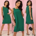 308-4 KARINE elegancka trapezowa sukienka z asymetryczną plisą - ZIELONA 308-4 KARINE elegancka trapezowa sukienka z asymetryczną plisą - ZIELONA
