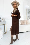 627-2 Kardigan - sweterkowa długa narzutka z kieszeniami - kolor czekoladowy