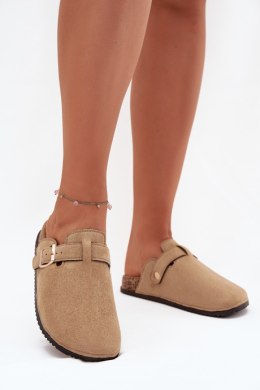 Sandał Klapki Chodaki Damskie Na Korkowej Platformie Ze Złotą Klamrą Big Star SS274738 Beżowe - Step in style Step in style