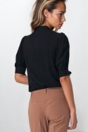 Elegancka czarna bluzka z wiązaniem na dekolcie B170 Black - Nife Nife