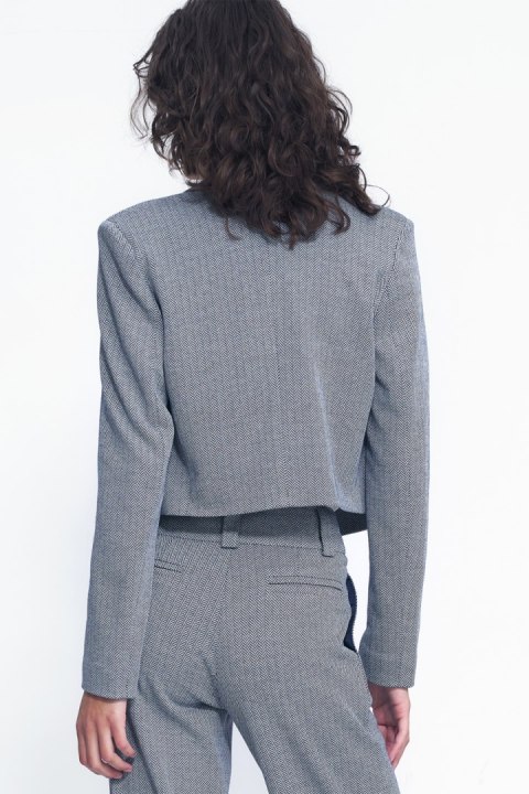 Krótki żakiet w granatową jodełkę Z67 Navy - Nife Nife