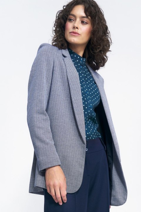 Niezapinana marynarka w granatową jodełkę Z68 Navy - Nife Nife