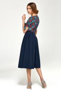 Spódnica Granatowa spódnica midi z zakładkami SP78 Navy - Nife Nife Spódnica Granatowa spódnica midi z zakładkami SP78 Navy - Nife Nife