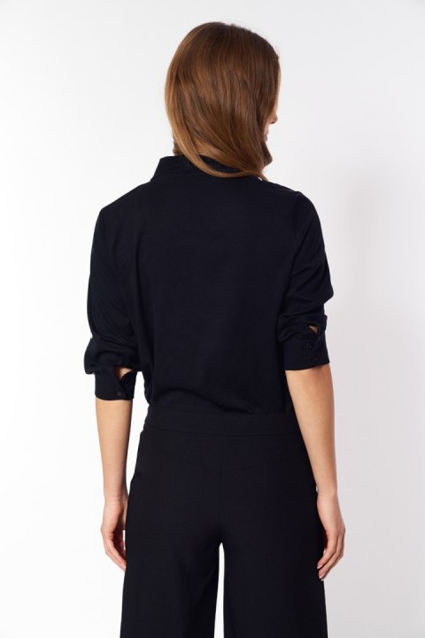 Subtelna bluzka z wiązaniem B181 Black/Grochy - Nife Nife