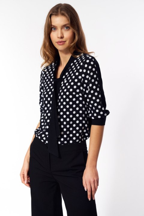 Subtelna bluzka z wiązaniem B181 Black/Grochy - Nife Nife