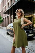 296-14 VICTORIA Trapezowa sukienka bez rękawków z wiązaniem w pasie - khaki