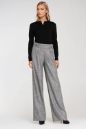 Spodnie wide leg z gumą w pasie i guzikami SD126 Grey Melange - Nife Nife