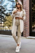 629-1 Wygodny kardigan oversize z kapturem i stylową naszywką - beżowy