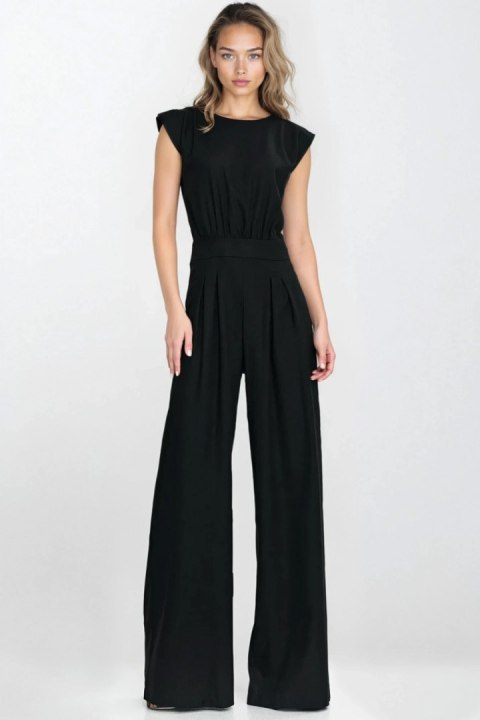 Kombinezon z rayonu z nogawkami palazzo KM42 Black - Nife Nife