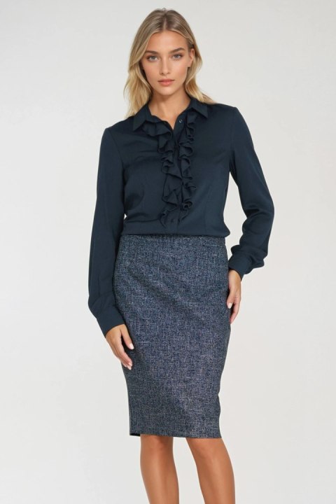 Spódnica Ołówkowa spódnica z dekoracyjnym zamkiem SP85 Navy Melange - Nife Nife