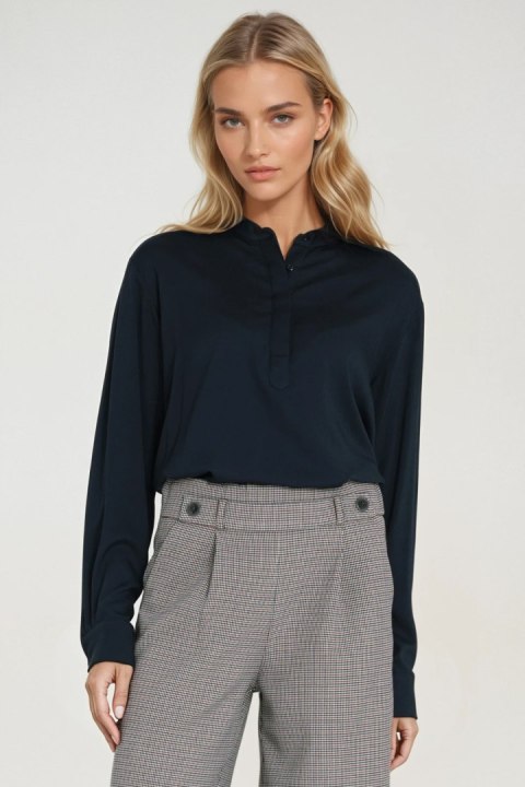 Wiskozowa bluzka polo ze stójką B194 Navy - Nife Nife