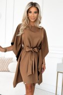 287-39 SOFIA Sukienka motyl z wiązaniem w pasie - cappuccino