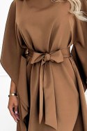 287-39 SOFIA Sukienka motyl z wiązaniem w pasie - cappuccino