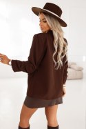588-3 Damska klasyczna marynarka z drapowanymi rękawkami - czekoladowa