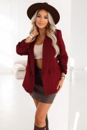 588-4 Damska klasyczna marynarka z drapowanymi rękawkami - bordowa