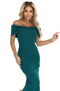 644-1 Zmysłowa sukienka midi hiszpanka z kokardą na dekolcie - butelkowa zieleń
