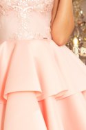 207-3 ALEXIS - ekskluzywna sukienka z koronkowym dekoltem i pianką - PASTELOWY RÓŻ