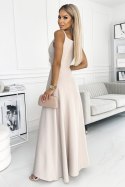299-6 CHIARA elegancka maxi długa suknia na ramiączkach - BEŻOWA 299-6 CHIARA elegancka maxi długa suknia na ramiączkach - BEŻOWA