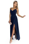 299-7 CHIARA elegancka maxi długa suknia na ramiączkach - GRANATOWA 299-7 CHIARA elegancka maxi długa suknia na ramiączkach - GRANATOWA