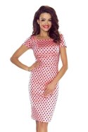 440-2 Elegancka bawełniana sukienka z krótkim rękawkiem - różowa w granatowe groszki 440-2 Elegancka bawełniana sukienka z krótkim rękawkiem - różowa w granatowe groszki