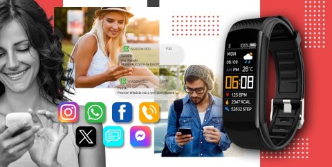 Smartband Giewont Fit&GO Duo GW200-1 - Black + Pasek Alert Red Smartband Giewont Fit&GO Duo GW200-1 - Black + Pasek Alert Red