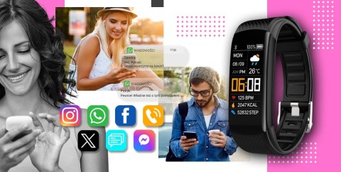 Smartband Giewont Fit&GO Duo GW200-4 - Black + Pasek Think Pink Smartband Giewont Fit&GO Duo GW200-4 - Black + Pasek Think Pink