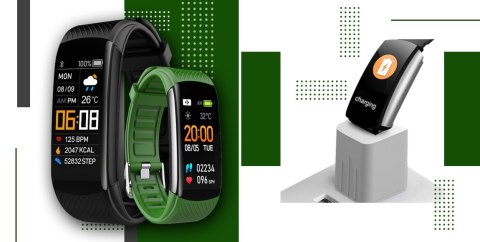 Smartband Giewont Fit&GO Duo GW200-5 - Black + Pasek Go Green Smartband Giewont Fit&GO Duo GW200-5 - Black + Pasek Go Green