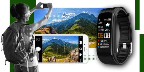 Smartband Giewont Fit&GO Duo GW200-5 - Black + Pasek Go Green Smartband Giewont Fit&GO Duo GW200-5 - Black + Pasek Go Green