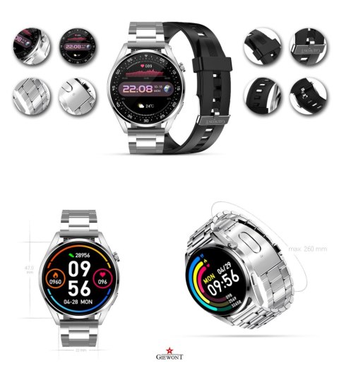 Smartwatch Giewont Vertex SmartCall GW450-4 Silver/Carbon Silikon Smartwatch Giewont Vertex SmartCall GW450-4 Silver/Carbon Silikon