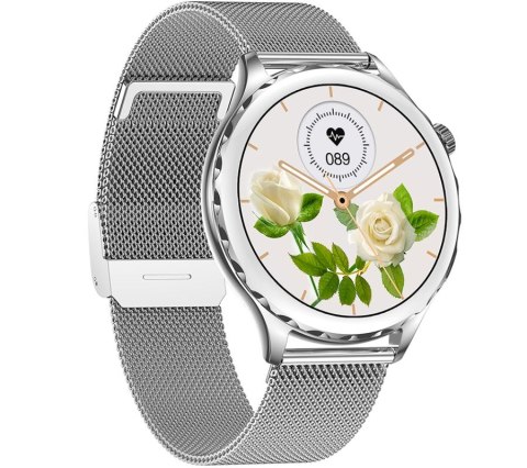 Smartwatch Damski Rubicon RNCF02-1 Srebrno-Srebrny + Czarny Silikonowy Pasek Smartwatch Damski Rubicon RNCF02-1 Srebrno-Srebrny + Czarny Silikonowy Pasek
