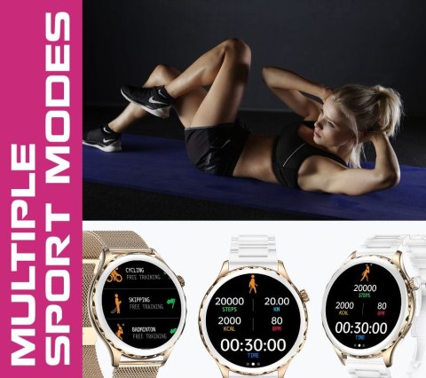 Smartwatch Damski Rubicon RNCF02-2 Złoty + Pasek Różowy Smartwatch Damski Rubicon RNCF02-2 Złoty + Pasek Różowy