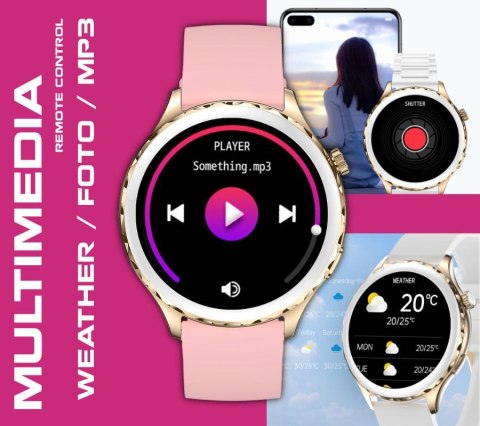 Smartwatch Damski Rubicon RNCF02-2 Złoty + Pasek Różowy Smartwatch Damski Rubicon RNCF02-2 Złoty + Pasek Różowy