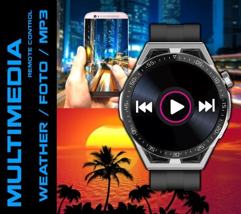 Smartwatch Rubicon RNCE88-1 Czarny- Czarny Pasek Silikonowy + Czarny Pasek Skórzany Smartwatch Rubicon RNCE88-1 Czarny- Czarny Pasek Silikonowy + Czarny Pasek Skórzany
