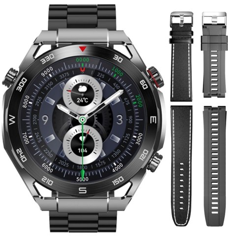 Smartwatch Veltori VT100-1 + Czarny Pasek Silikonowy + Czarny Eko Skóra Smartwatch Veltori VT100-1 + Czarny Pasek Silikonowy + Czarny Eko Skóra