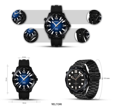 Smartwatch Veltori VT150-1 Czarny Pasek Silikonowy + Czarna Bransoleta Smartwatch Veltori VT150-1 Czarny Pasek Silikonowy + Czarna Bransoleta