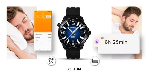 Smartwatch Veltori VT150-1 Czarny Pasek Silikonowy + Czarna Bransoleta Smartwatch Veltori VT150-1 Czarny Pasek Silikonowy + Czarna Bransoleta