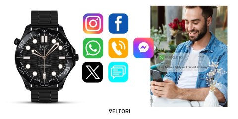 Smartwatch Veltori VT150-1 Czarny Pasek Silikonowy + Czarna Bransoleta Smartwatch Veltori VT150-1 Czarny Pasek Silikonowy + Czarna Bransoleta