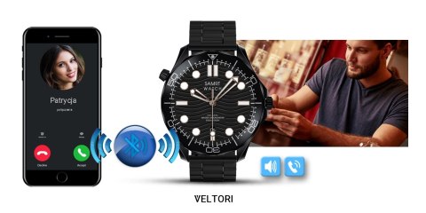 Smartwatch Veltori VT150-1 Czarny Pasek Silikonowy + Czarna Bransoleta Smartwatch Veltori VT150-1 Czarny Pasek Silikonowy + Czarna Bransoleta